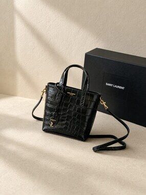 Yves Saint Laurent Mini Carryall in Glossy Black Embossed Calfskin